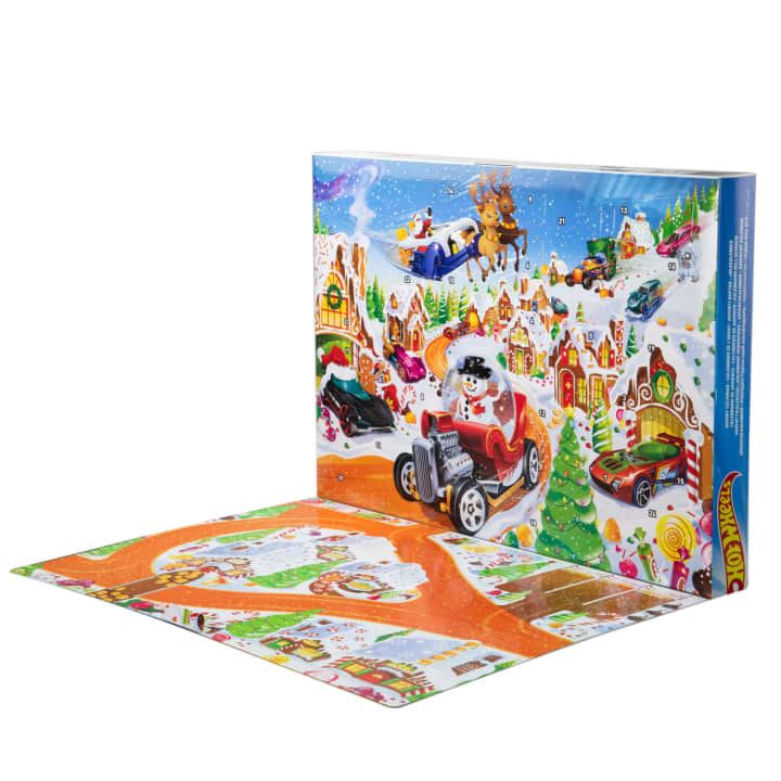 Hot Wheels 2025 Advent Calendar JCB47 – Includes 10 Die-Cast 1:64 Scale Cars + 24 Holiday Accessories | Kids Christmas Countdown Toy Gift Set