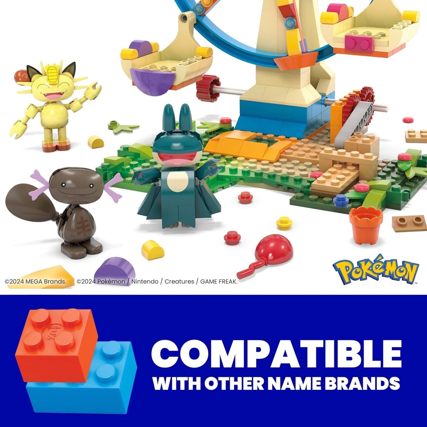 Ferris Wheel Fun HXF80 – MEGA Pokémon Building Toy Kit | Buildable Ferris Wheel Playset with Pikachu & Themed Accessories
