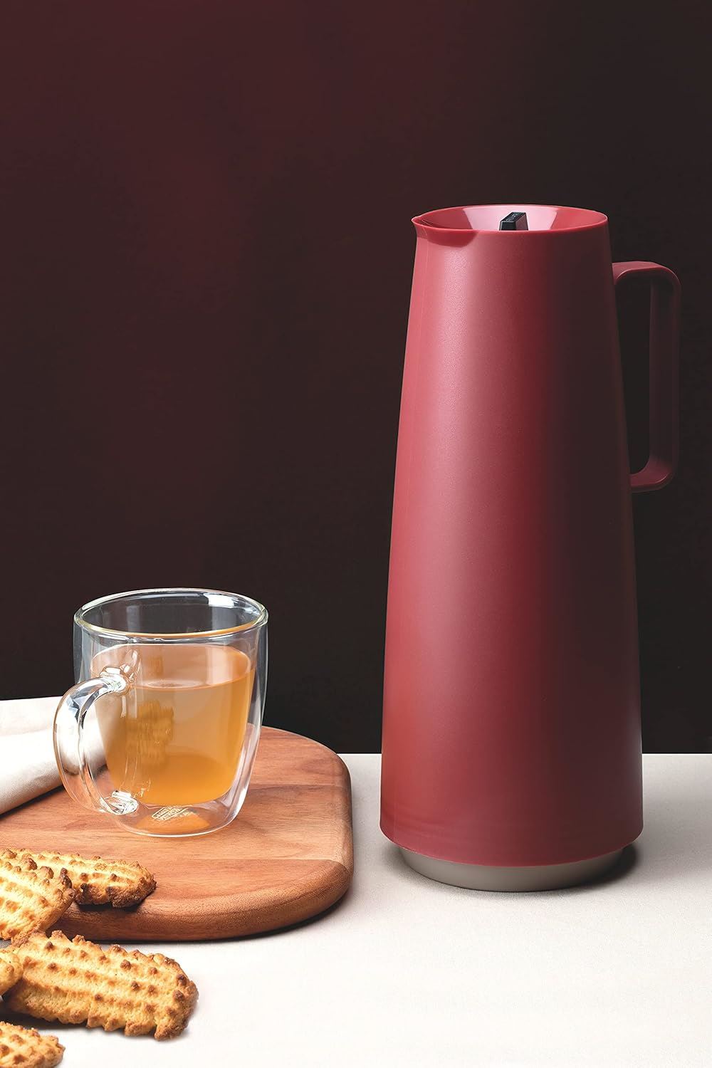 Tramontina Exata 1L Thermal Flask 61636/106 – Red Glass-Lined Vacuum Insulated Beverage Carafe with Screw Cap for Hot & Cold Drinks