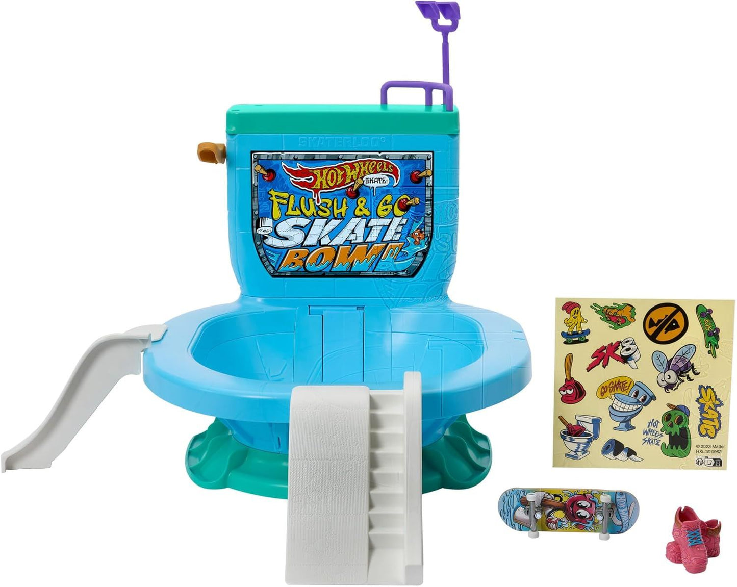 Flush & Go Skate Bowl HXL16 Fingerboard Set With 1 Exclusive Board & Pair Of Removable Skate Shoes (Hot Wheels Skate)