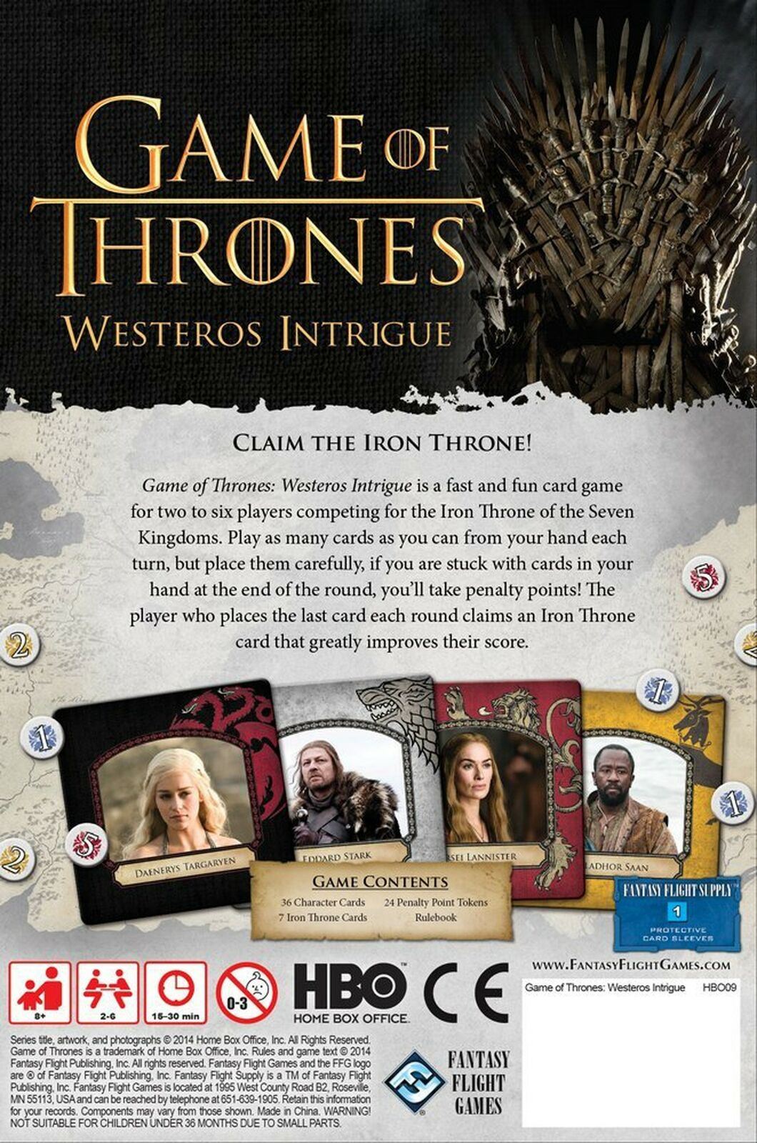 HBO Game of Thrones: WESTEROS INTRIGUE Card Game 2-6 Players Family