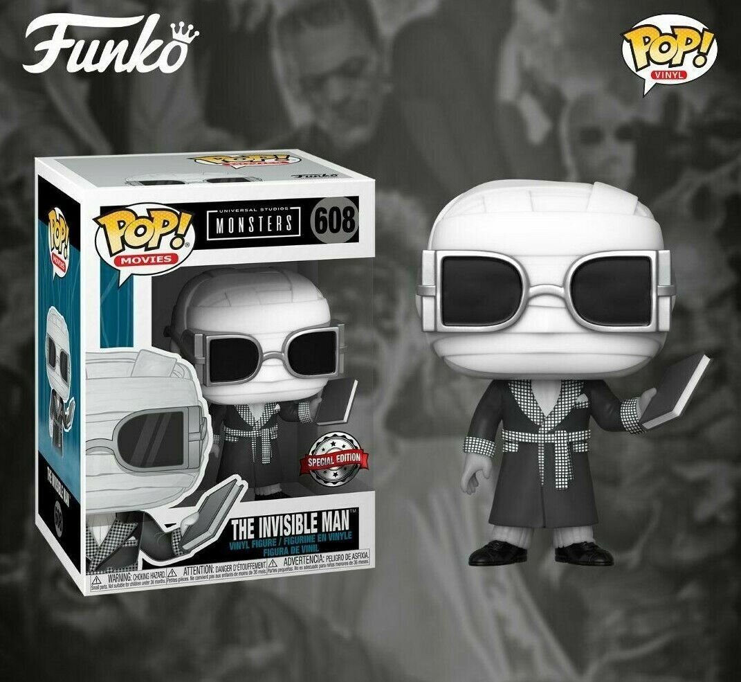 Funko THE INVISIBLE MAN [With Book] #608 POP! Universal Monsters B&W EXCLUSIVE