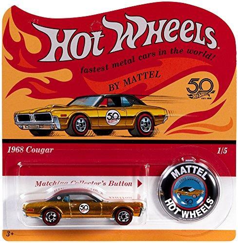 1968 Mercury Cougar Gold with Hot Wheels 50th Anniversary Redline Button 2017